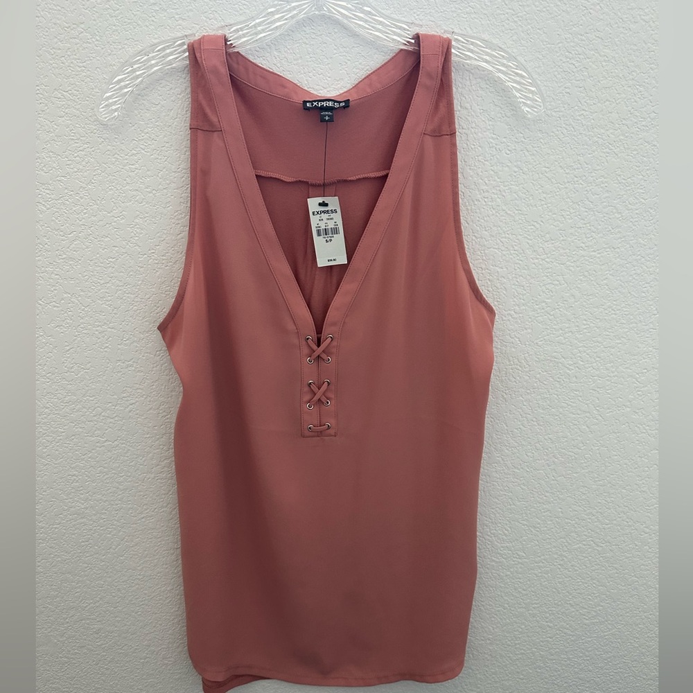 Express v-neck lace up front cami tank top